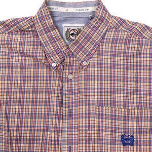 Cinch Up Shirt Mens XL Blue Red Check Plaid Logo Long Sleeve